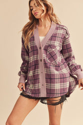Aemi + Co Side Slit Patch Pocket Plaid Button Down Jacket OutfitFlow